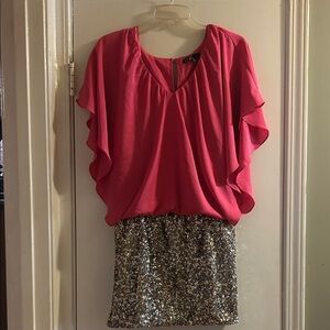 C. Luce Vibrant Dress with Pink Top and Attached Sequined Skirt